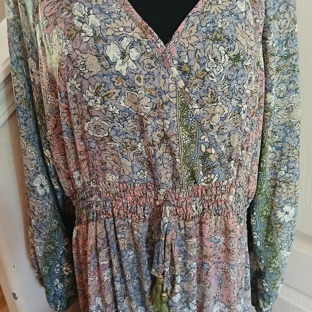 Boemo Anthropologie Floral Long Sleeve Tiered Maxi Dress Peasant Boho 1X Cottage - Picture 3 of 7